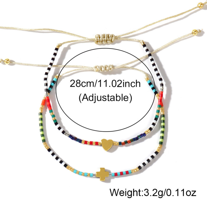 Beaded Woven Striped Thin Bracelet Natural Stone Cross Accessory Summer Commuting Two-Piece Set Hot Selling Hand Jewelry