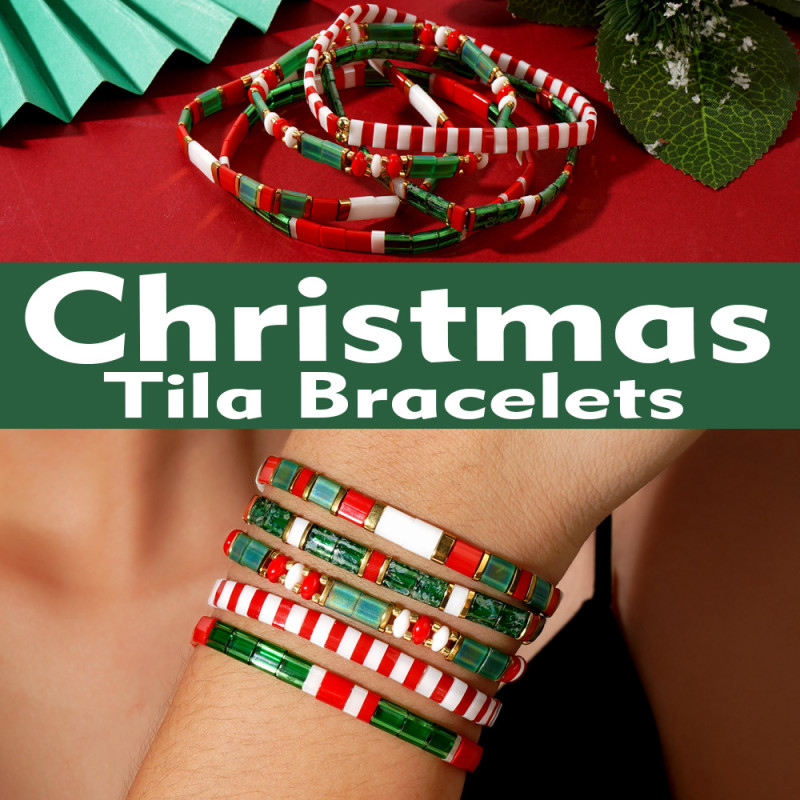 European and American Cross-Border Hot Sale Christmas Elements Colorful Imported Elastic Bead Bracelets Wholesale Custom Holiday Gifts