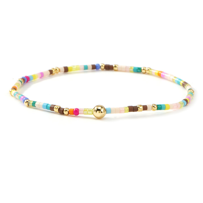 Bohemian Colorful Rice Bead Elastic Bracelet Style Gold Round Bead Jewelry Niche Design Supply