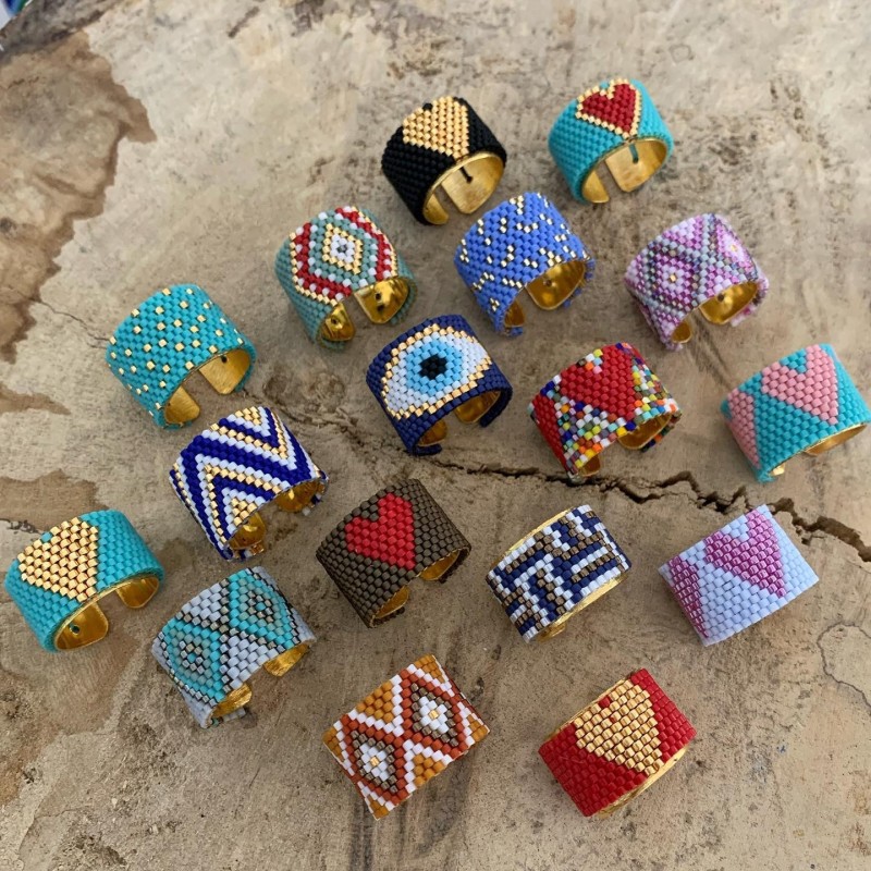 New Arrival Heart Miyuki Antique Rice Beads Handmade Woven Stainless Steel Ring Bohemian Style