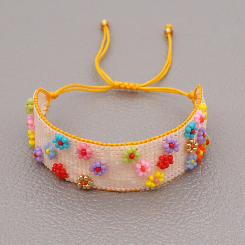 Rainbow Color Simple Diagonal Stripe Miyuki Bracelet Fashionable Colorful Flower Arrow Glass Bead Bracelet