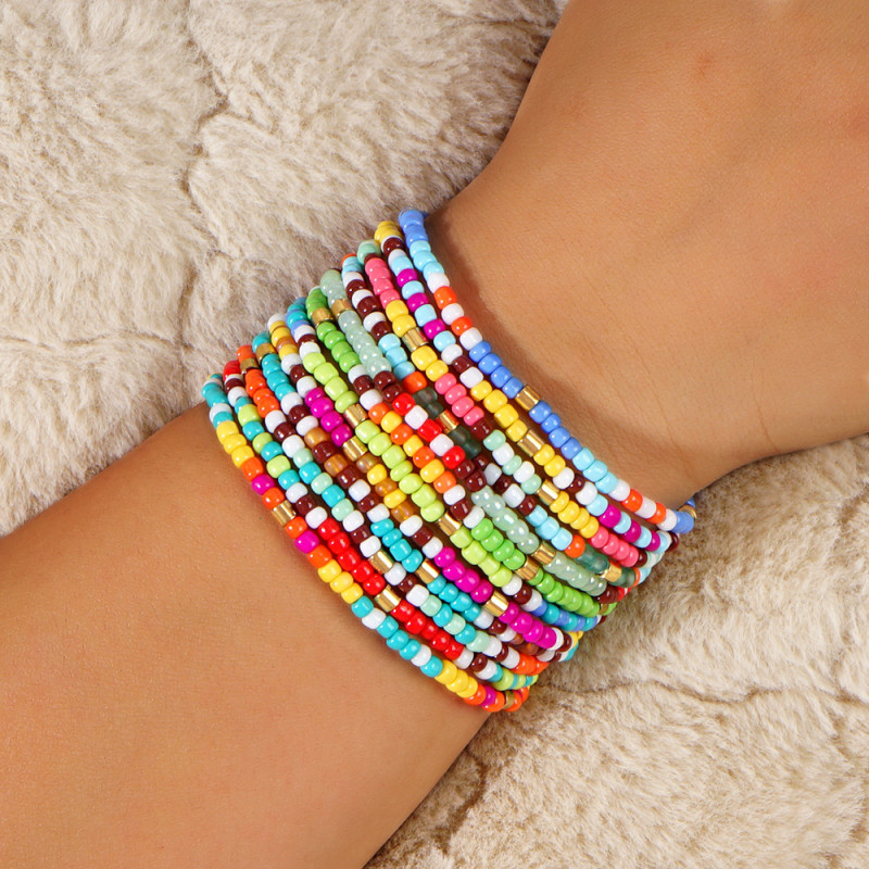 Cross-border Exclusive Bohemian Style Cylindrical Iron Gallstone Rice Bead Handmade Beaded Fashion Personality Women's Bracelet