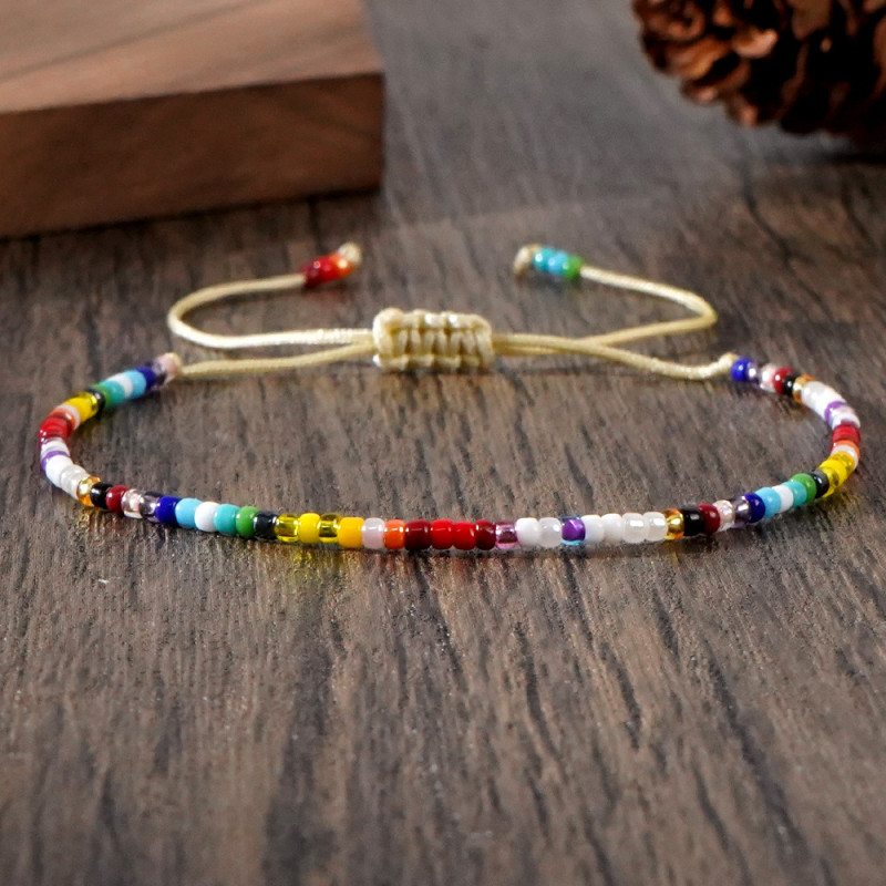 Bohemian Style Rice Bead Bracelet Handmade Woven Wristband Vacation Travel Versatile Bracelet for Women Ethnic Style Jewelry