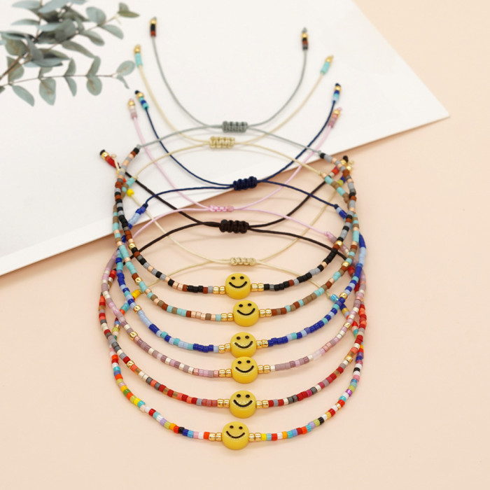 New Handmade Woven Bead Bracelet Creative Fashion Smiley Face Colorful Beads Vintage Ethnic Style Bracelet Jewelry
