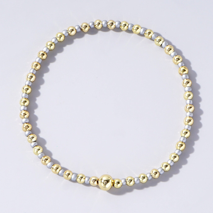 Korean Style Elastic Bracelet with Colorful Rice Beads and Gold Beads, Mixed Weaving, Light Luxury, High-End Feel, Po...