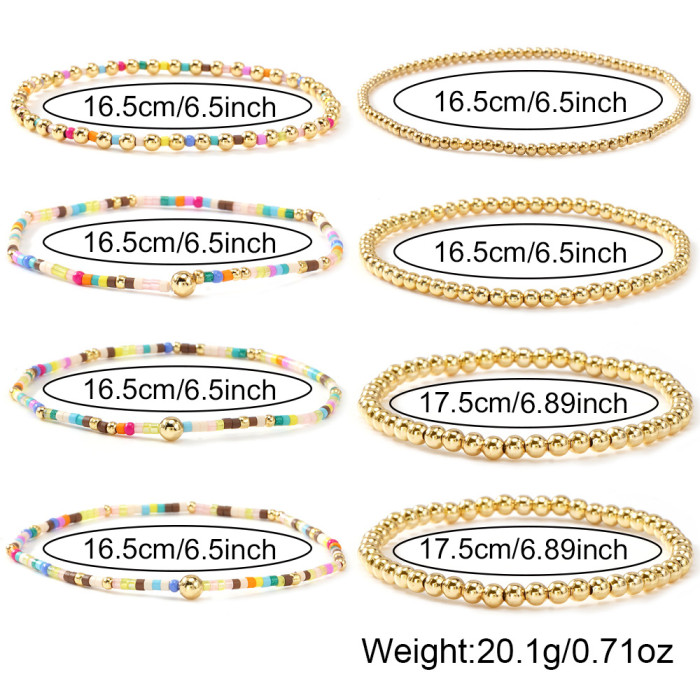 Bohemian Colorful Rice Bead Elastic Bracelet Style Gold Round Bead Jewelry Niche Design Supply