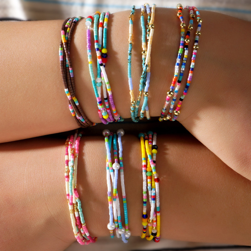 European and American INS Niche Simple Design Colorful Seed Bead Bracelet for Women Ultra-fine Adjustable Hand-woven Bracelet Wholesale