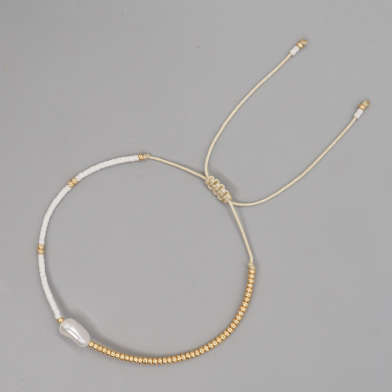 Minimalist Ethnic Style Cross-Border New Twisted Factory Direct Sale Imitation Pearl Fine Rice Bead Handmade Woven Small Bracelet