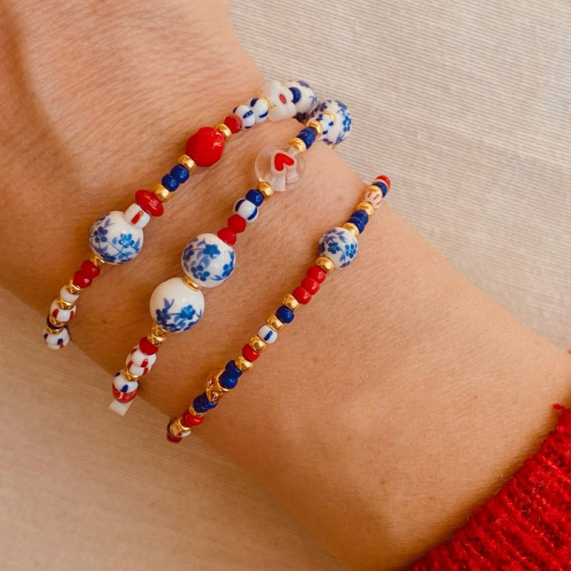 Original New Smooth Blue and White Ceramic Bracelet New Chinese Style Ancient Style Rice Bead Bracelet Niche High-end Glass Bracelet