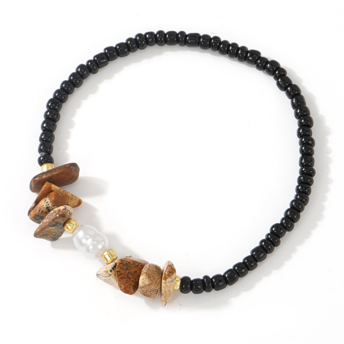 Cross-Border Rice Bead Woven Pearl Bracelet Natural Stone Gravel Decorative Beaded Hand Jewelry Niche High-End Elegant Bracelet