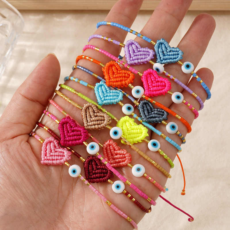 Everyday Commuting Versatile Style White Glass Eye Beads Purple Woven Heart Bracelet Elegant Hand Jewelry
