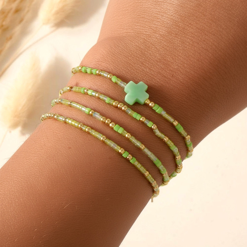 European and American Hot-Selling Layered Colorful Cross Beaded Bracelet Summer Fresh Bohemian Style Women's Jewelry Wholesale