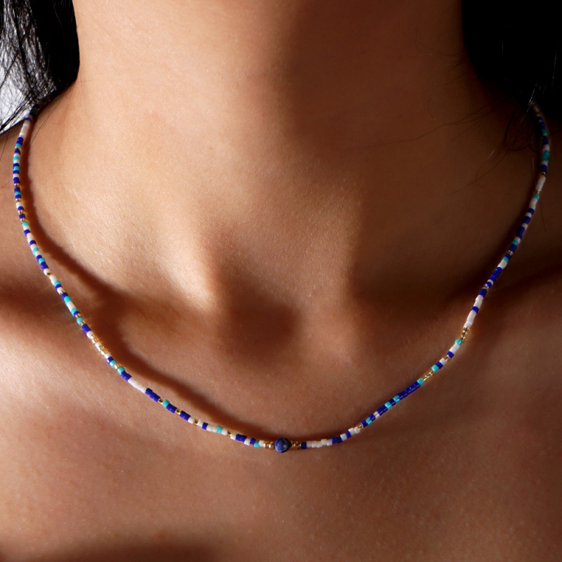 Bohemian Style Collarbone Chain Rice Bead Woven Natural Stone Paired with Exquisite Accessories Light Luxury Fashion Women's Necklace