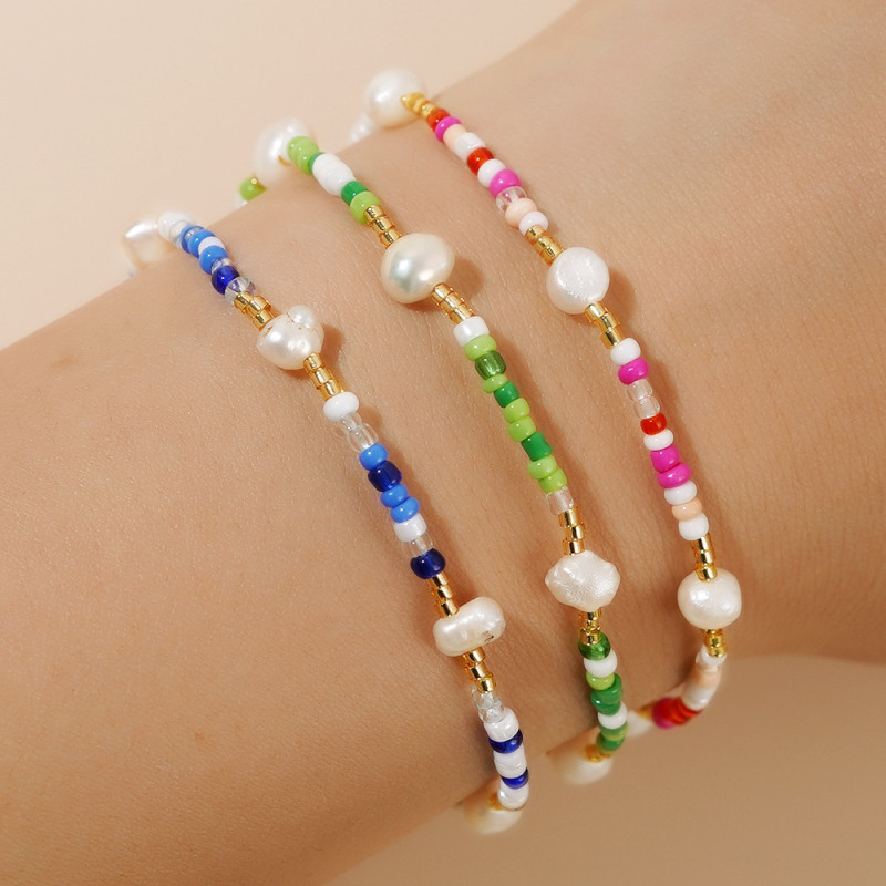 Dopamine Jewelry TikTok Hot-Selling Freshwater Pearl Bracelet Colorful Rice Beads Fashion Blogger Internet Celebrity Bracelet for Women