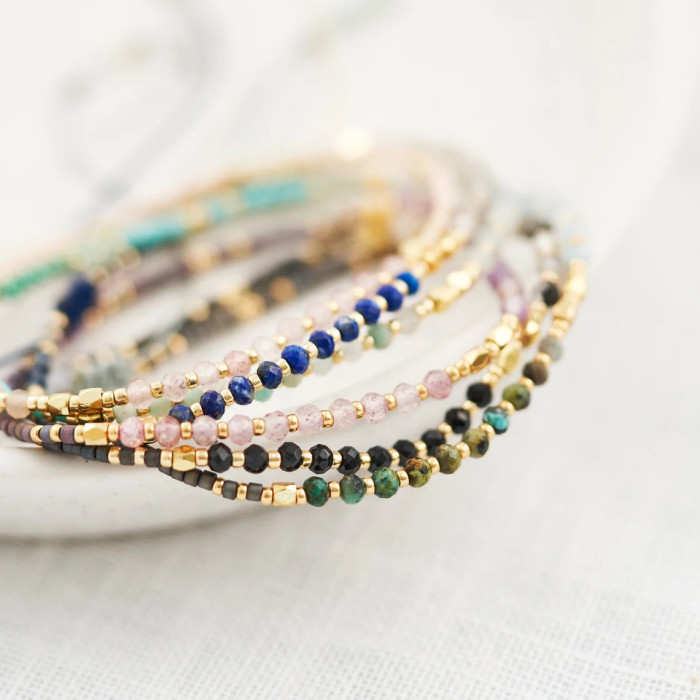 European and American Simple Fashion Rice Bead Bracelet Handmade Woven Friendship Bracelet Gold Bead Semi-Precious Stone Women's Small Bracelet