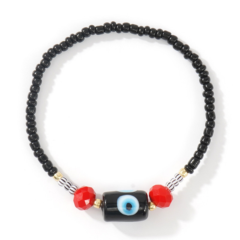Cross-Border Hot Selling European and American Style Handmade Woven Soft Clay Crystal Bead Bracelet Red and Black Color-Block Trendy Essential