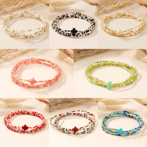 European and American Hot-Selling Layered Colorful Cross Beaded Bracelet Summer Fresh Bohemian Style Women's Jewelry Wholesale