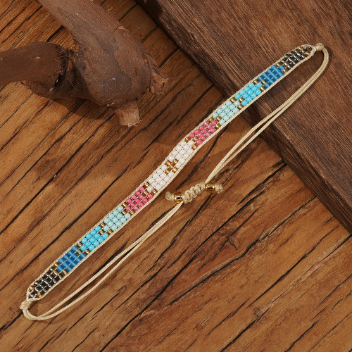 Minimalist 3-Row Arrow Cross Bar Bracelet Rice Bead Woven Twisted Rope Craft Daily Wear Jewelry