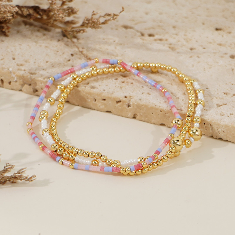 14k Copper Beads Colorful Glass Seed Beads Woven Bracelet for Women European and American Cross-Border Bohemian Style Hand Jewelry Wholesale