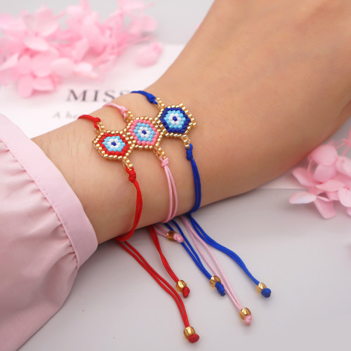 2025 Original Rice Bead Woven Eye Bracelet for Women Bohemian Style Retro Trendy Red Rope Bracelet In Stock Wholesale