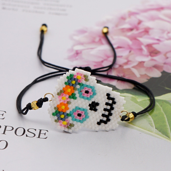 Bohemian Style Frida Skull Design Handmade Woven Portrait Bracelet Rice Bead Bracelet