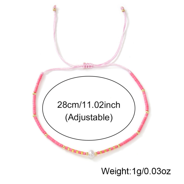 Bohemian Style Imitation Pearl Rainbow Color Rice Beads Handmade Beaded Fashion Versatile Women's Bracelet
