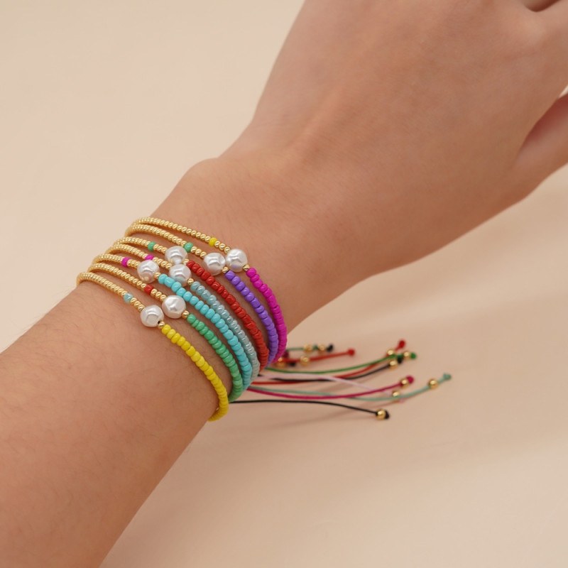 Beaded Bracelet INS Style Beaded Jewelry for Women Summer Vacation Small Bracelet Stackable Rope Woven Simple Friendship Bracelet