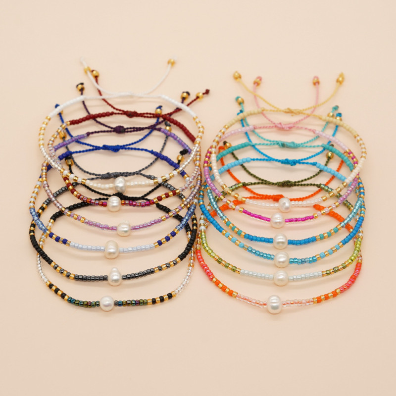 Cross-Border Hot-Selling Niche Original Design Bracelet Bohemian Style Hand String Colorful Rice Beads Natural Pearl Bracelet
