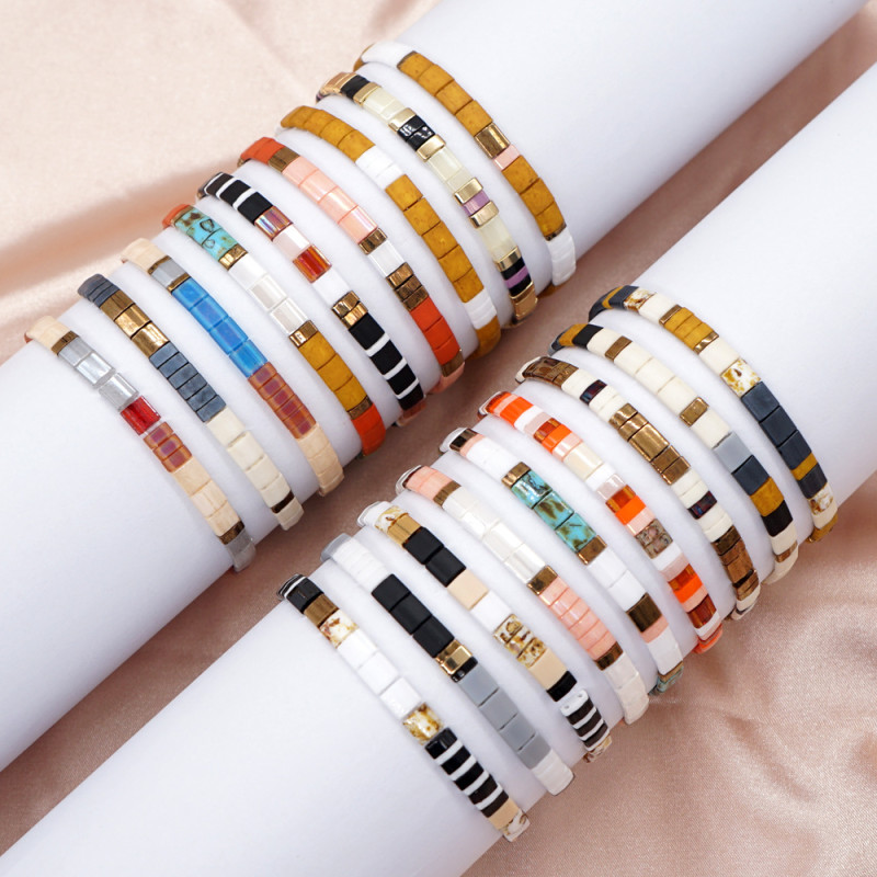 European and American New Bohemian Style Tila Colorful Rice Beads Beaded Bracelet Factory Direct Sale Women's Small Bracelet