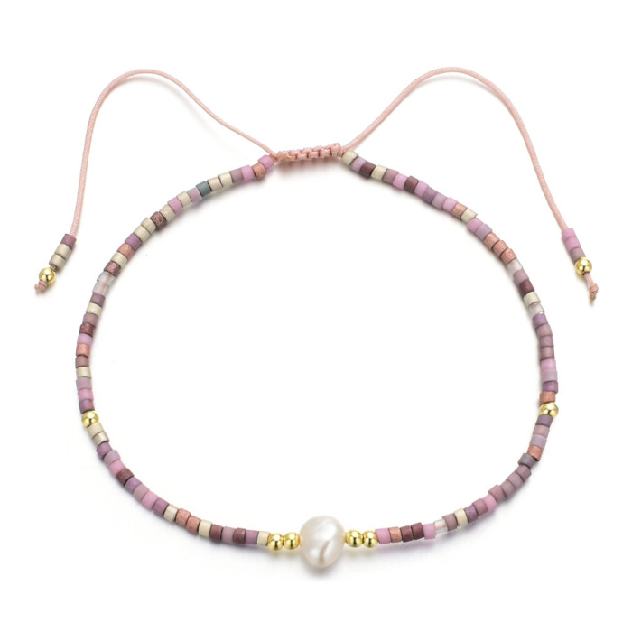European and American Simple Fashion Rice Bead Bracelet Handmade Woven Friendship Bracelet Gold Bead Semi-Precious Stone Women's Small Bracelet