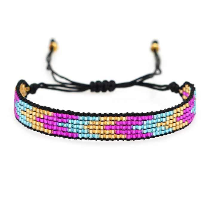 INS New 5-Row Circulating Color Arrow Pattern Rice Bead Woven Bracelet Ethnic Style Handmade Rice Bead Bracelet