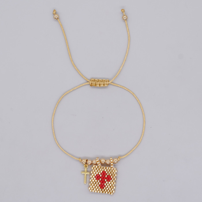 Foreign Trade Hot-Selling Bohemian Style Fashion Versatile Copper Bead Woven Heart Rice Bead Pendant Bracelet Wholesa...