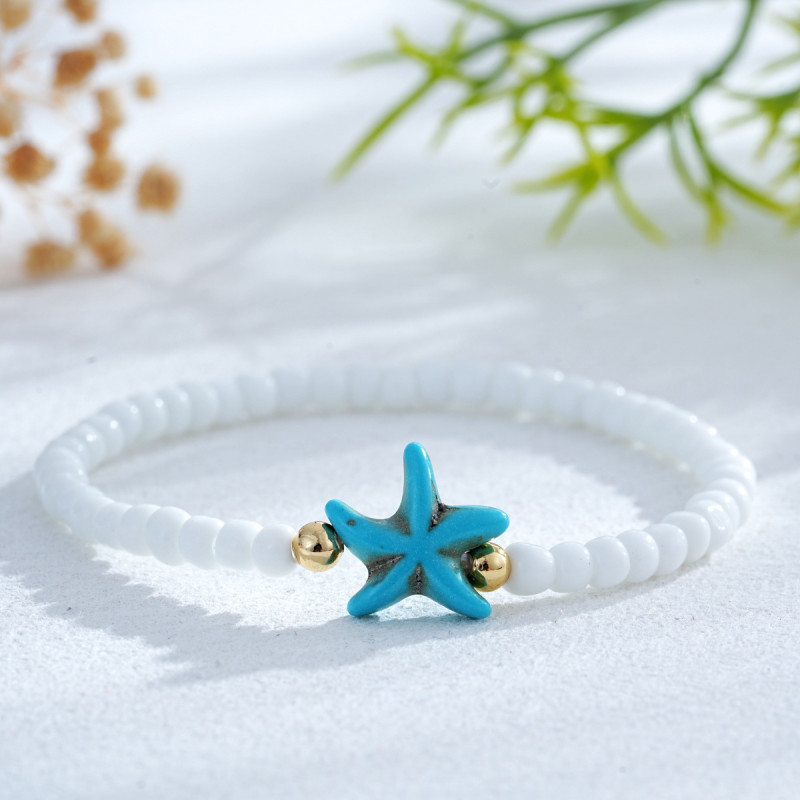 Bohemian Style Summer Turquoise Heart Starfish Turtle Bracelet Fashion Versatile Beaded Rice Bead Bracelet for Women