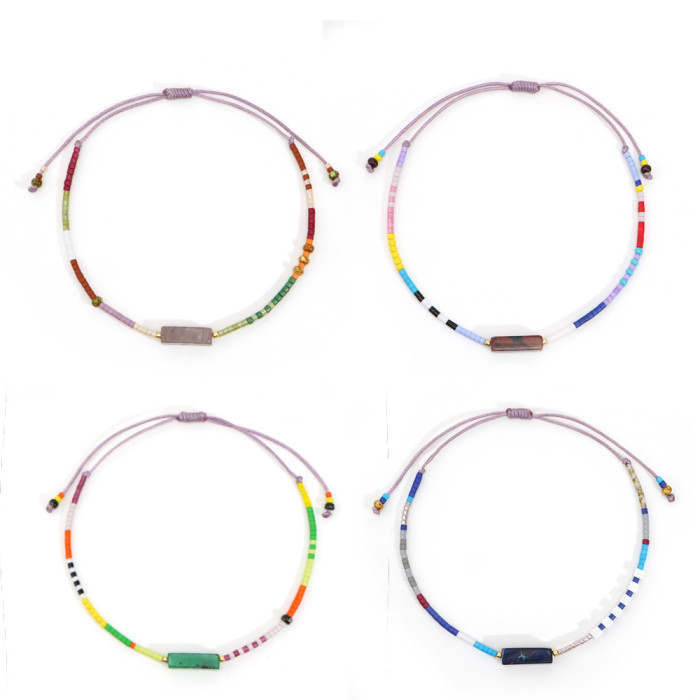 Cross-Border Bohemian Style Thin Bracelet for Women, Casual Commuting Simple Rice Bead Woven Gesture Natural Stone Accessory Bracelet