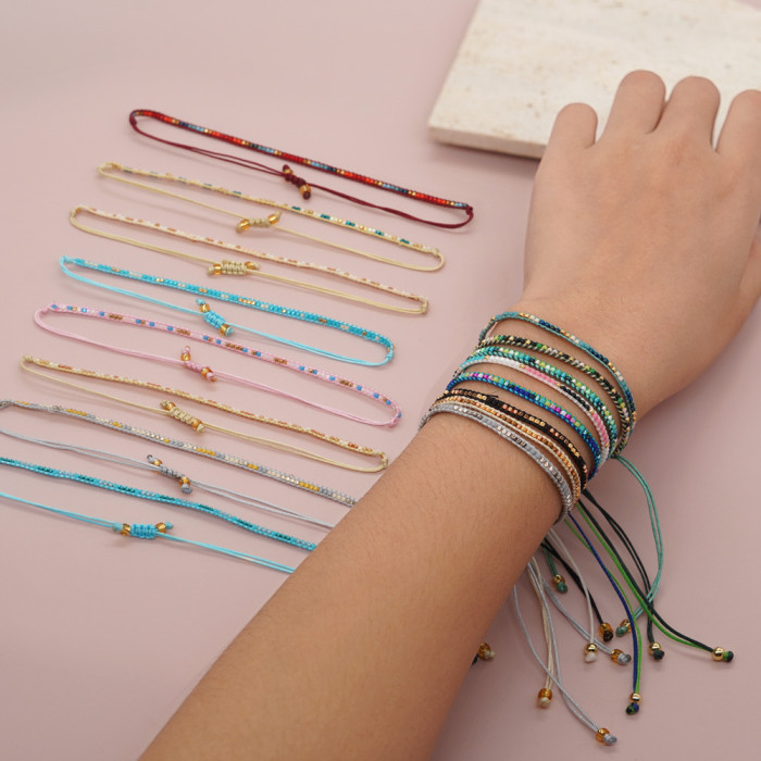 DIY Handmade Woven Bracelet Bohemian Style Friendship Beaded Bracelet Layered Rice Bead Woven Bracelet