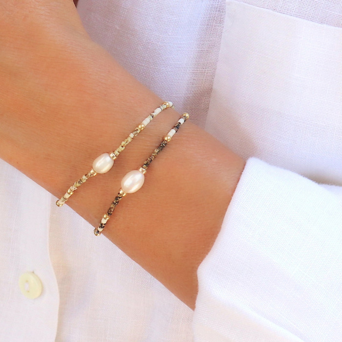 Vintage Distressed Rice Bead Woven Pearl Bracelet Light Luxury High-end Gift Fashion Women Elastic Bracelet for Stree...