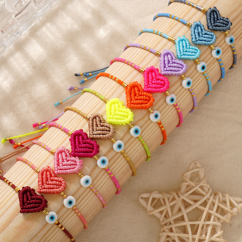 Everyday Commuting Versatile Style White Glass Eye Beads Purple Woven Heart Bracelet Elegant Hand Jewelry