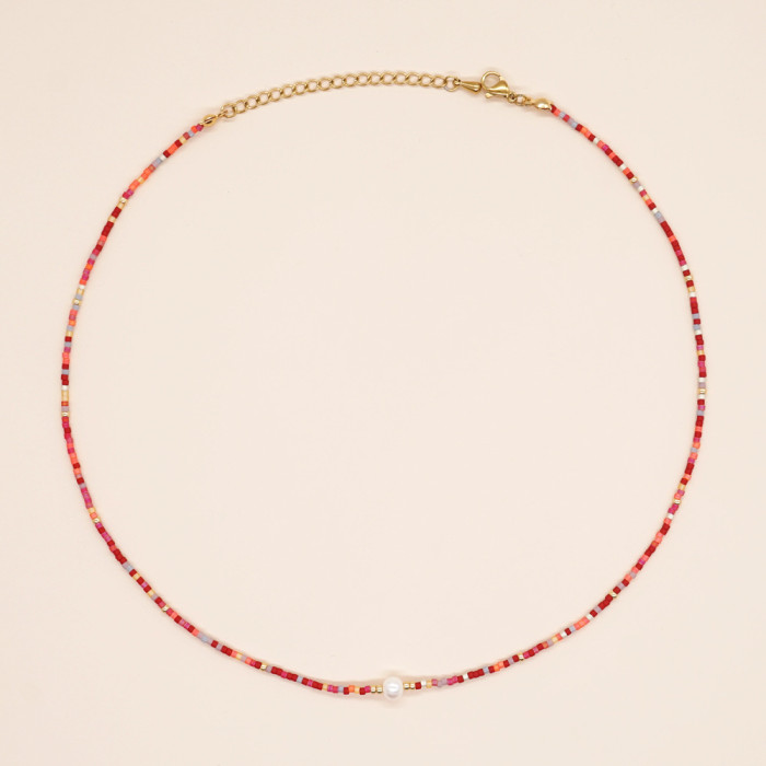 Niche Design Bohemian Style Rainbow Factory Direct Sale Rice Beads Handmade Beaded Punch Pearl Women's Necklace
