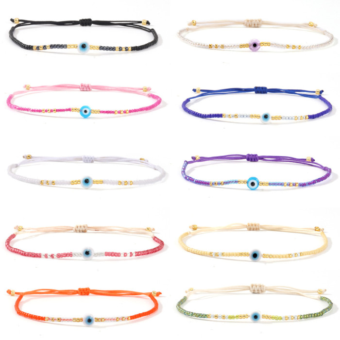 Hot Item Rice Bead Woven Pearl Bracelet for Women Glass Bead Eye Accessories Devil's Eye Trendy Bracelet