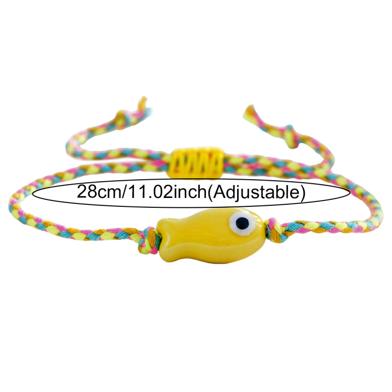 Cross-Border European and American Cute Bracelet Colorful Glossy Ceramic Double-Sided Painted Fish Hand-Twisted Hemp Rope Rice Bead Charm