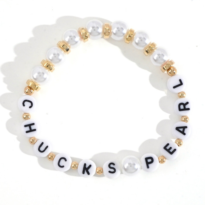 Simple English Letter Beaded Bracelet New Niche Imitation Pearl Friendship Beaded Jewelry Wholesale