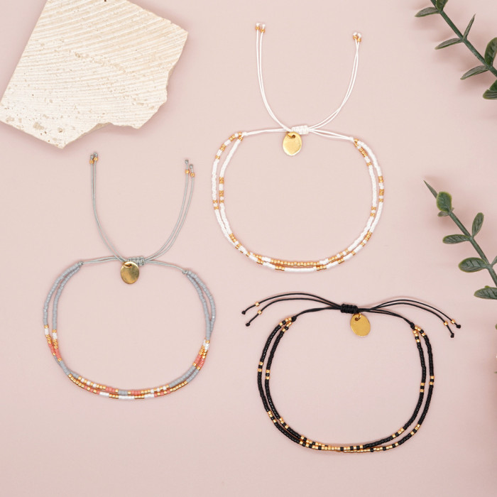 Ins Style Hot-Selling Double-Layer Color-Block Rice Bead Hand-Woven Beaded Small Women's Bracelet Wholesale