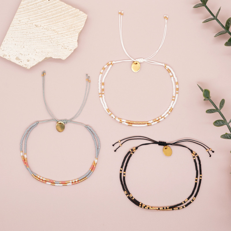 Ins Style Cross-Border Hot-Selling Double-Layer Color-Block Rice Bead Hand-Woven Beaded Small Women's Bracelet Wholesale