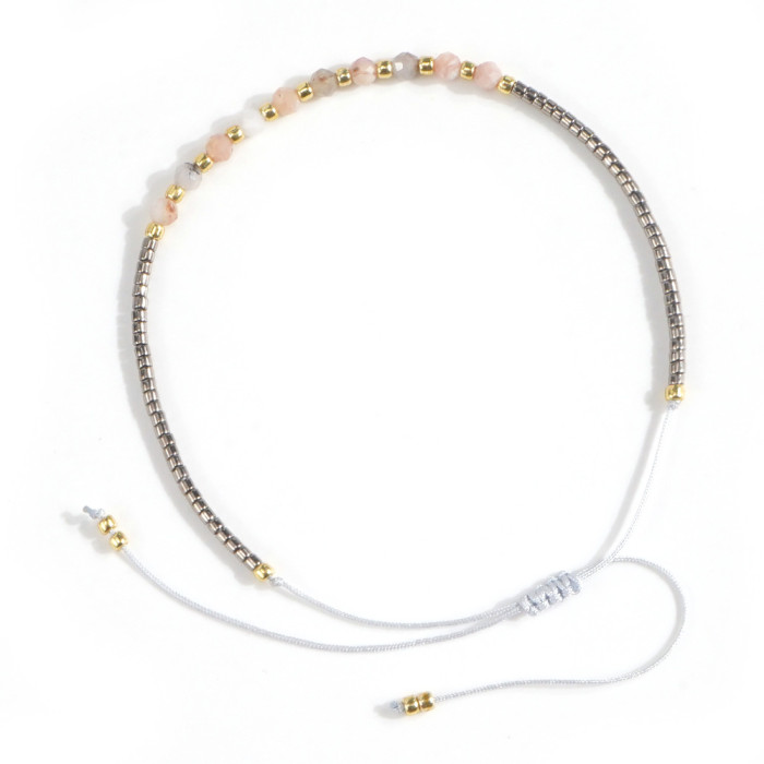 Foreign Trade Hot-Selling Fresh Fashion Light Luxury Style Exquisite Bracelet Beaded Handmade Stacked Gemstone Rice B...