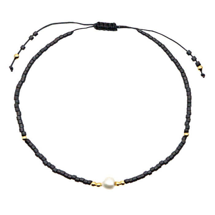 Bohemian Style European and American Simple Rice Bead Handmade Woven Friendship Rope Iron Gall Semi-Precious Stone Women's Jewelry Small Bracelet