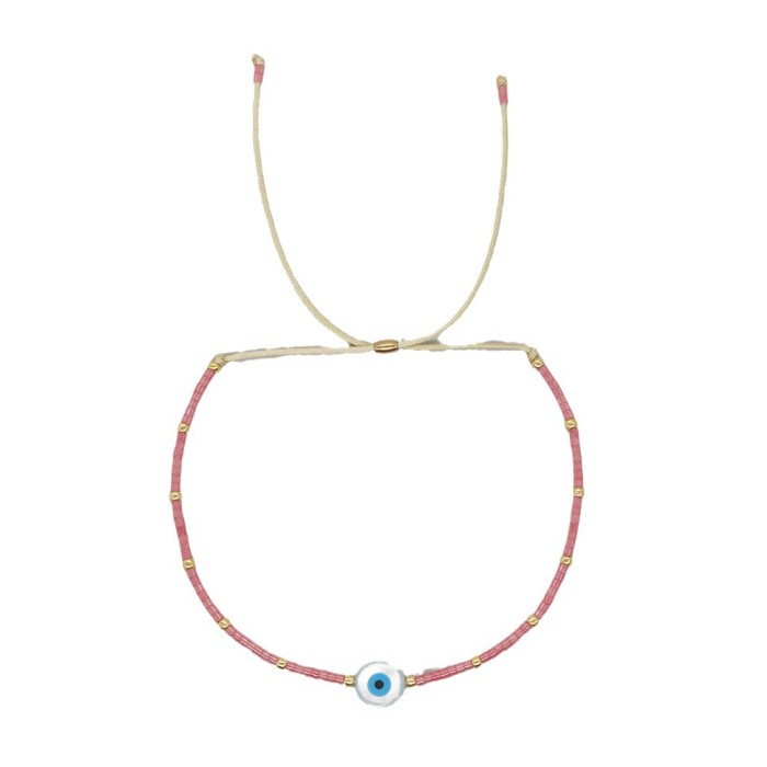 INS Ethnic Style Amazon Turkish Blue Shell Evil Eye Color-Block Rice Bead Bracelet for Women