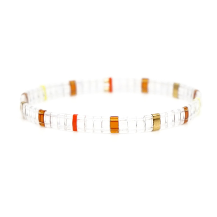 Hot-Selling Light Luxury Fashion Color-Block Beaded Square Minimalist Bohemian Ethnic Style Tila Rice Bead Couple Bra...