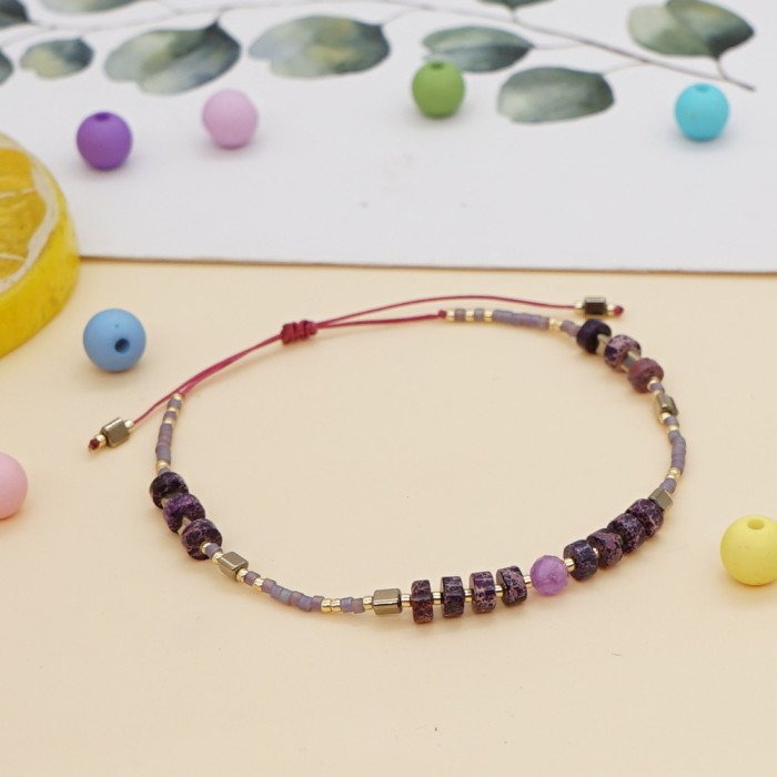Cross-Border Hot-Selling South American Style Rice Bead Hand-Woven Bracelet Wholesale Female Emperor Pine Stone Couple Bracelet Jewelry