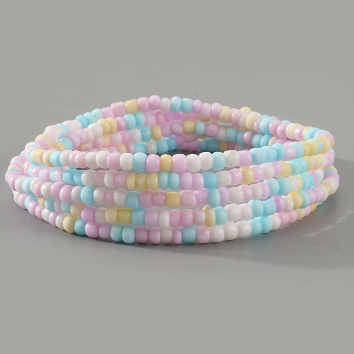 Hot-Selling Bohemian Style Rice Bead Crystal Bracelet Fashion Trend Solid Color Hand-Woven Bracelet Five-Piece Set