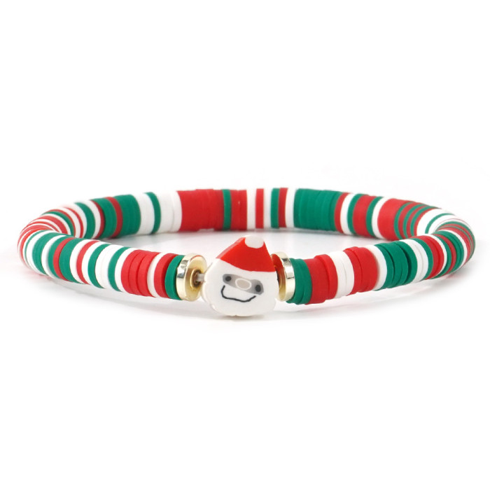 Style Christmas Atmosphere Gift Choice Santa Claus Snowflake Christmas Tree Soft Clay Beads Mixed Elastic Bracelet